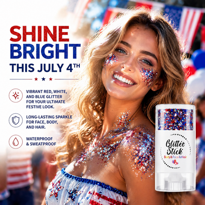 😍✨ 3-in-1 Red, White & Blue Glitter Glow Stick – Face, Body & Hair Sparkle