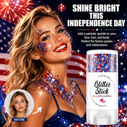 😍✨ 3-in-1 Red, White & Blue Glitter Glow Stick – Face, Body & Hair Sparkle