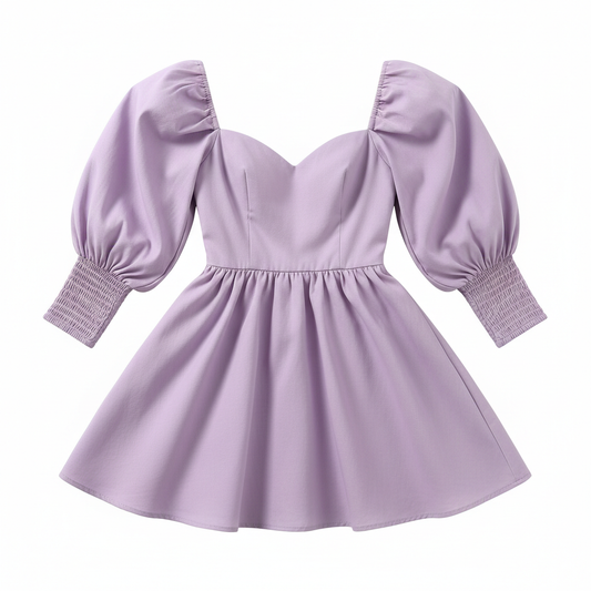 Sweetheart Puff Sleeve Mini Dress - Lavender