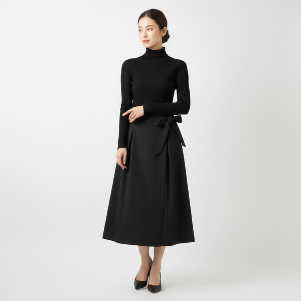 Bow Tie Waist Wrap Midi Skirt