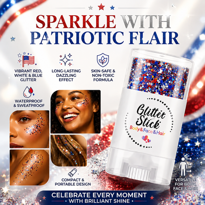 😍✨ 3-in-1 Red, White & Blue Glitter Glow Stick – Face, Body & Hair Sparkle