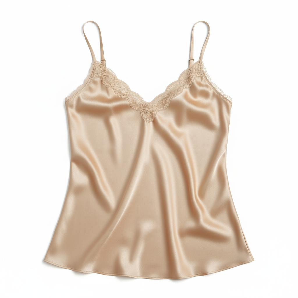 Lace Trim V-Neck Satin Camisole Top - Champagne Gold