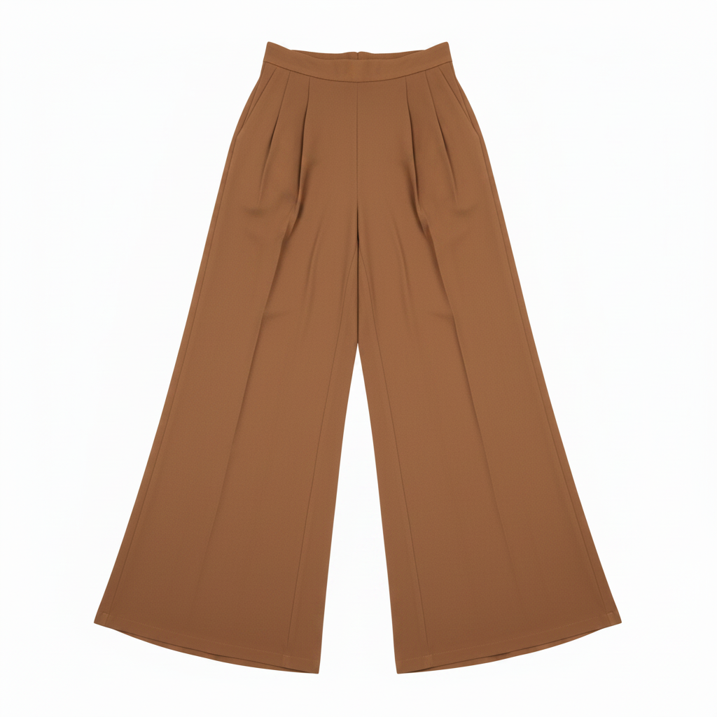 High-Waist Pleated Wide-Leg Palazzo Trousers - Brown