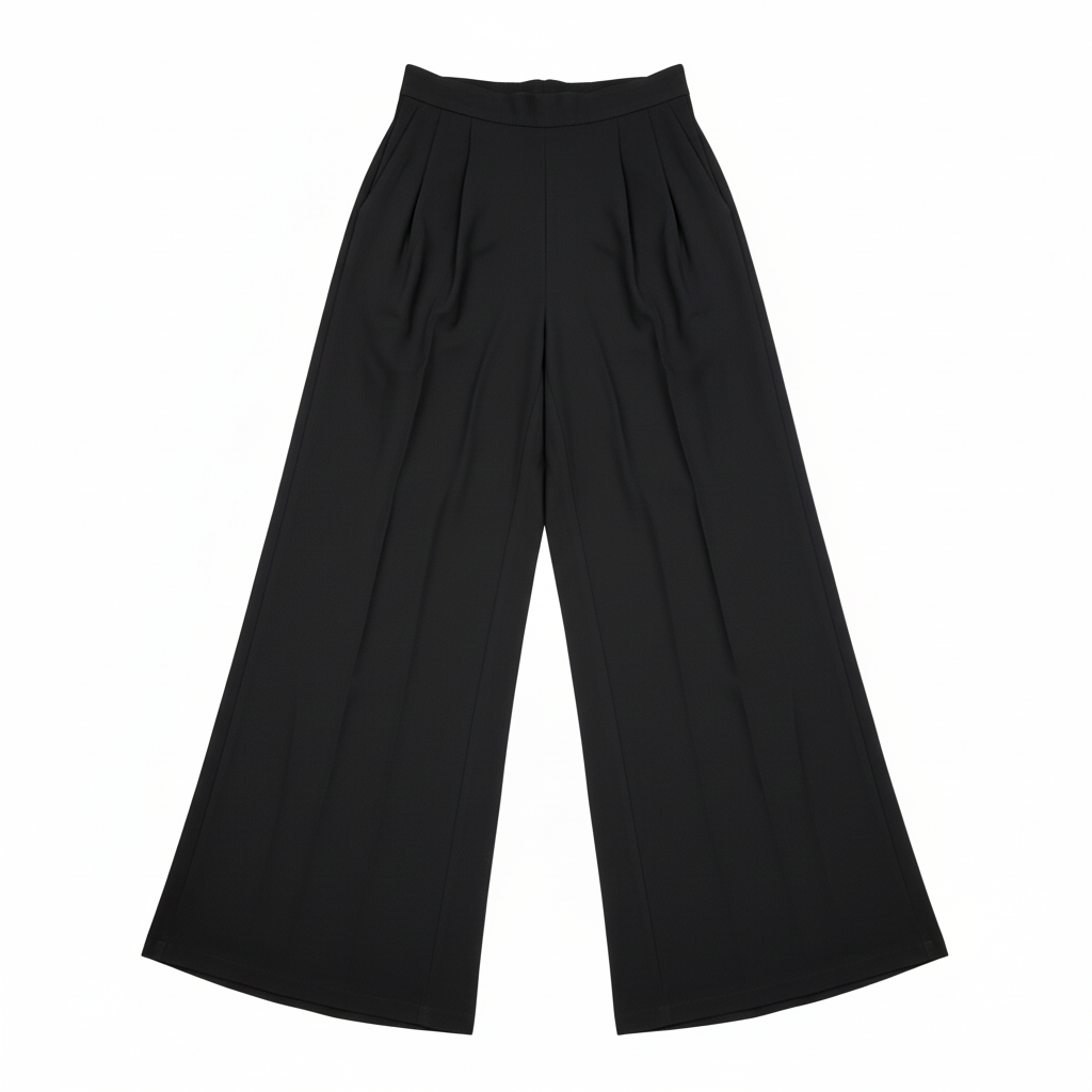 High-Waist Pleated Wide-Leg Palazzo Trousers - Black